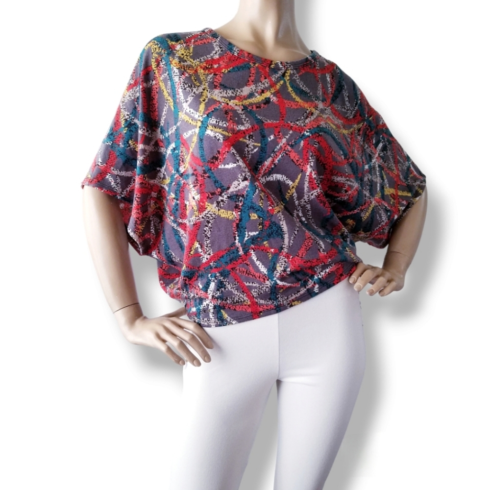 Multicolored Swirl Print Dolman Knit Blouse by Famosa